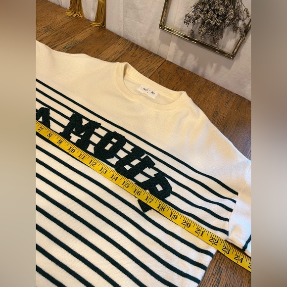 INDIE + MOI – Cropped Sweater “AMOUR” with Forest Green Stripes Size S (T1) - Picture 6 of 7
